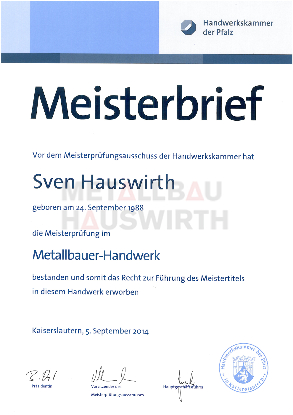 Zertifikat meisterbrief